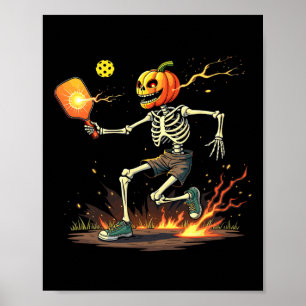 Poster Tête Sketon Pickleball Halloween Sports Éffrayants