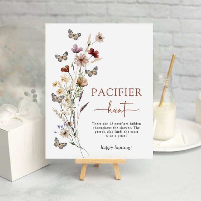 Poster Tétine Terracotta Fleur Sauvage (Terracotta Wildflower Pacifier Hunt Game Poster with Butterflies by Painted Paperie
)