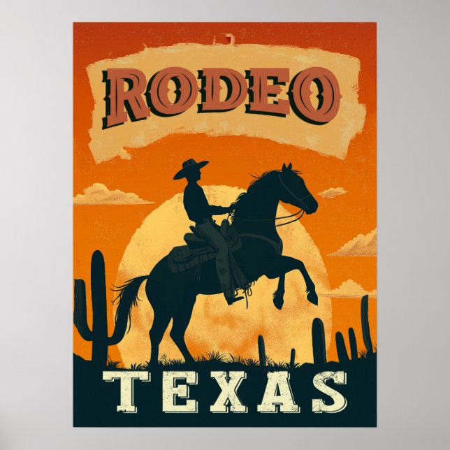 Poster Texas Cowboy Rodeo Vintage (Devant)