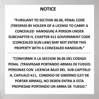 Poster Texas Gun Law - Blanc de base - Carry caché