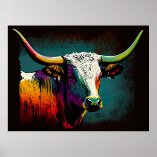 Poster Texas Longhorn Cow Pop Art