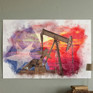 Poster Texas Oil Pumpjack : patrimoine artistique de l'Ét