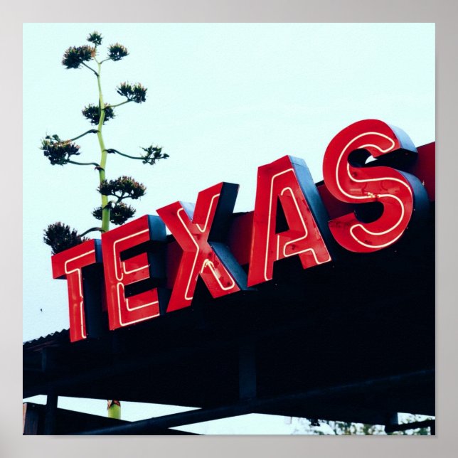 Poster Texas Red Neon Lights USA Amérique (Devant)