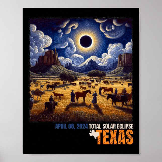 Poster Texas Total Solar Eclipse Avril 8 2024 Texas Solar (Devant)