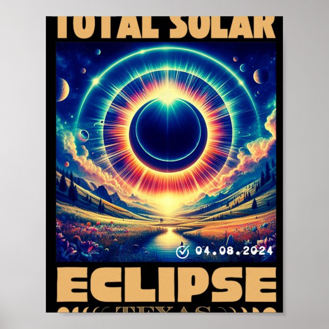 Poster Texas Total Solar Eclipse Avril 8 2024 Texas Solar (Devant)