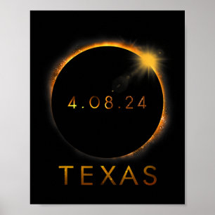 Poster Texas Total Solar Eclipse Avril 8 2024 Texas Solar