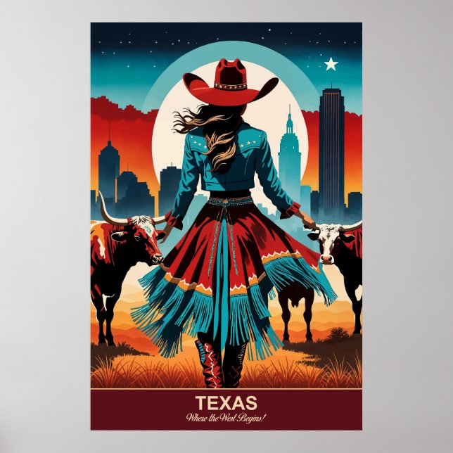 Poster Texas Travel : l'endroit où l'Ouest commence à voy (Devant)