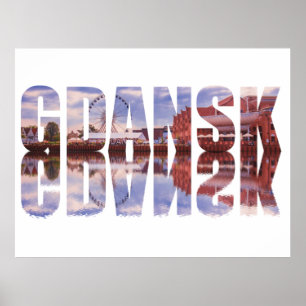 Poster Texte de Gdansk avec vue sur la vieille ville avec