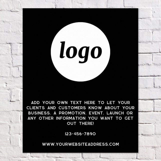 Poster Texte de logo promotionnel entreprise noir (Logo with custom text business promotional branding poster)