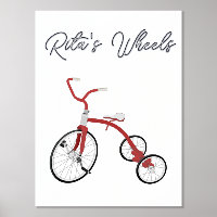 Poster texte du panier Vintage Roue Tricycle rouge