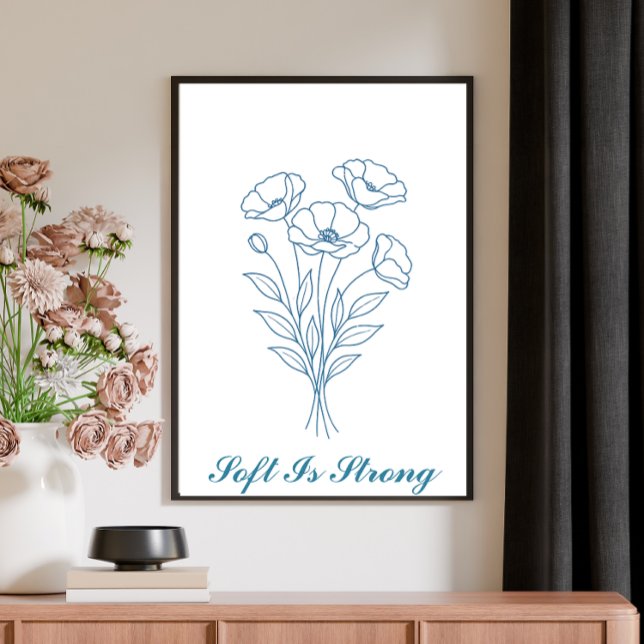 Poster Texte Personnalisé Blue Poppy Botanique Line Poste (Créateur téléchargé)