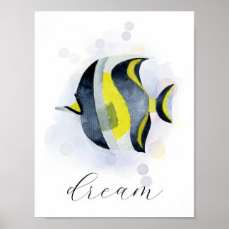 Poster Texte personnalisé Poisson tropical bleu jaune Thè
