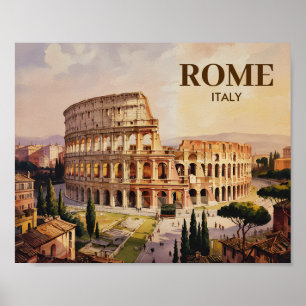 Poster Texte personnalisé Rome Italie Colisée Rétro Aquar