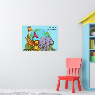 Poster Texte personnalisé Terre avec animaux