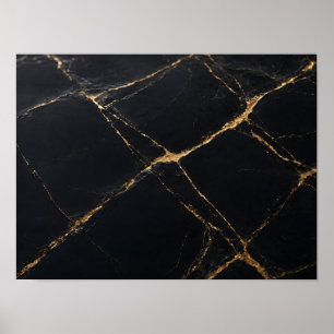 Poster Texture de marbre noir avec veines d'or métallisé