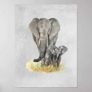 Poster texturé Mère & Bébé Eléphant