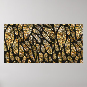 Poster Texture transparente motif de plumes dorées