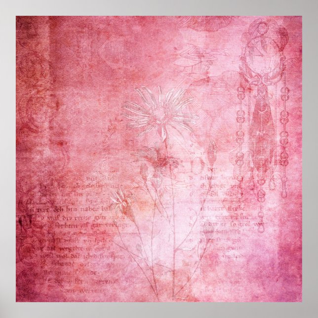 Poster Texture vintage scrapbook rose (Devant)