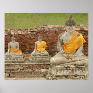 Poster Thaïlande, Ayutthaya. Statues de bouddhas assis