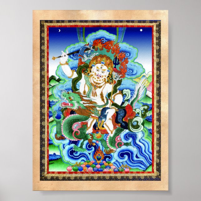 Poster Thangka cool oriental tibétain Jambhala blanc (Devant)