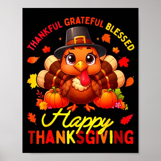 Poster Thankful Grateful Blessed Happy Thanksgiving Turke (Devant)