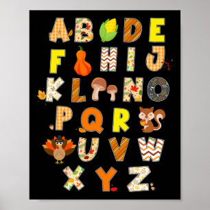 Poster Thanksgiving Alphabet Funny Turkey Fall Preschool