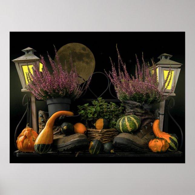 Poster Thanksgiving Day Scene with Bench and Fall Harvest (Devant)