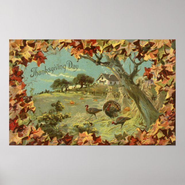 Poster Thanksgiving DayFallen Feuilles et clés (Devant)