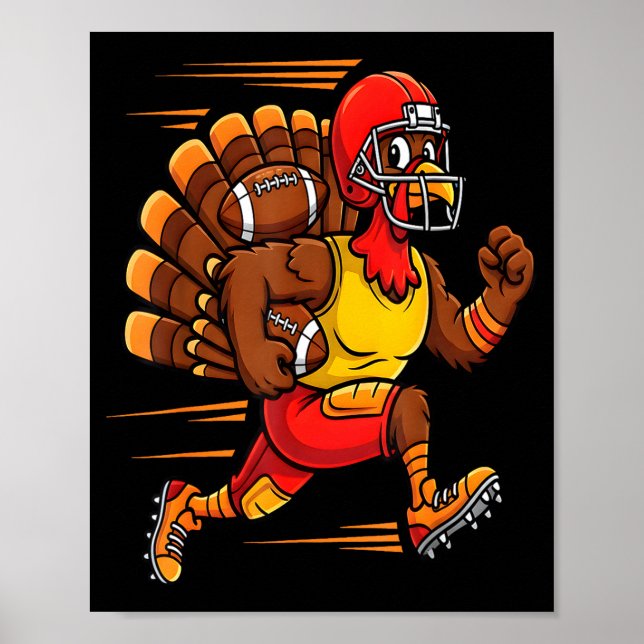 Poster Thanksgiving Funny Turkey Playing Football Men Boy (Devant)