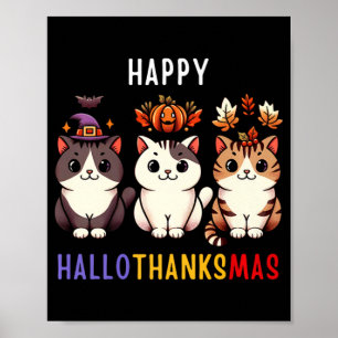Poster Thanksgiving Halloween Noël Chats Happy Hallot