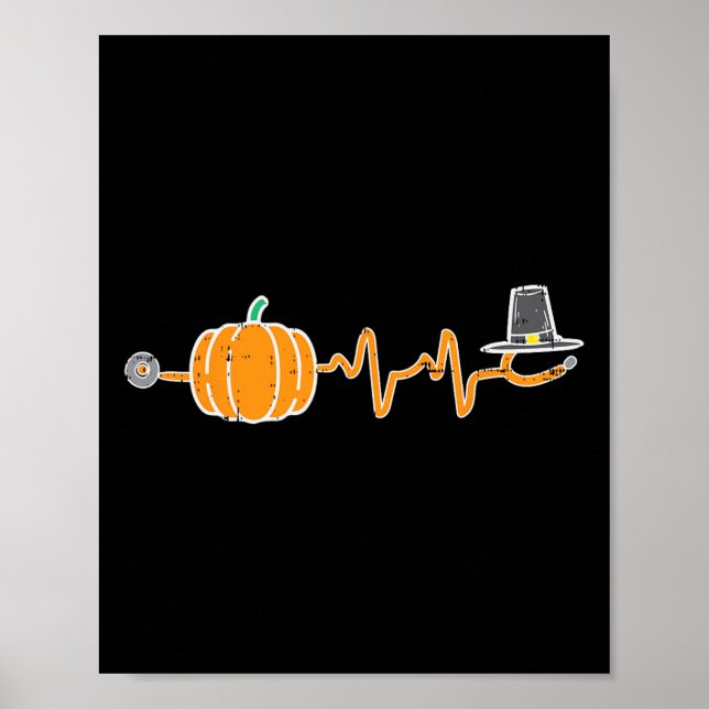 Poster Thanksgiving Hearbeat Citrouille Stethoscope Fall  (Devant)