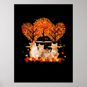 Poster Thanksgiving Maple Cat Heart Shape Tree Leaf