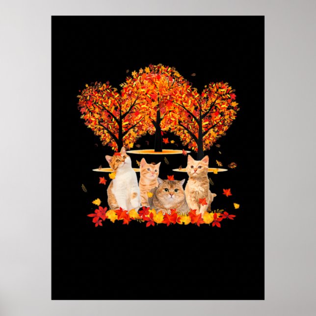 Poster Thanksgiving Maple Cat Heart Shape Tree Leaf (Devant)