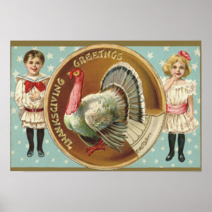 Poster Thanksgiving patriotique Turquie enfants étoiles