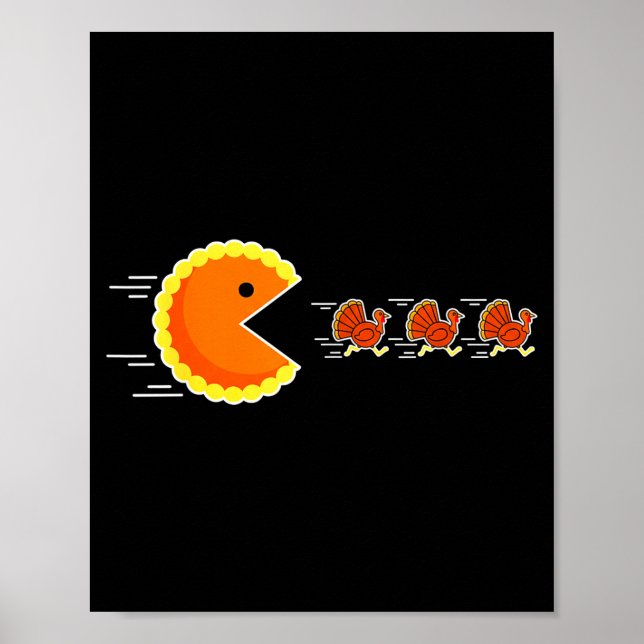Poster Thanksgiving Pumpkin E Chasing Turkey Gamer Men Wo (Devant)