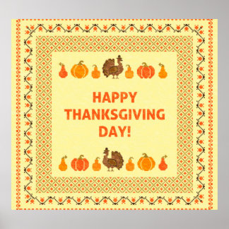 Poster Thanksgiving : retro brodée carte design.