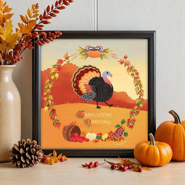 Poster Thanksgiving Turkey Fall Harvest Round Art Print (Créateur téléchargé)