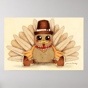 Poster Thanksgiving Turkey Pilgrim Art Drawing