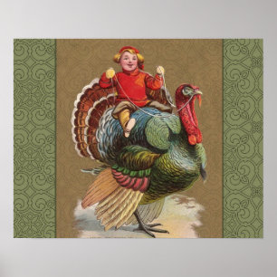 Poster Thanksgiving Turquie Drôle salutations Vintages
