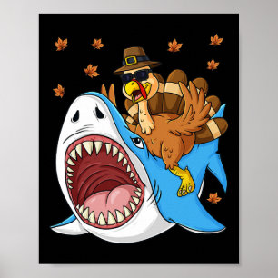 Poster Thanksgiving Turquie équitation Requin amusant Tod