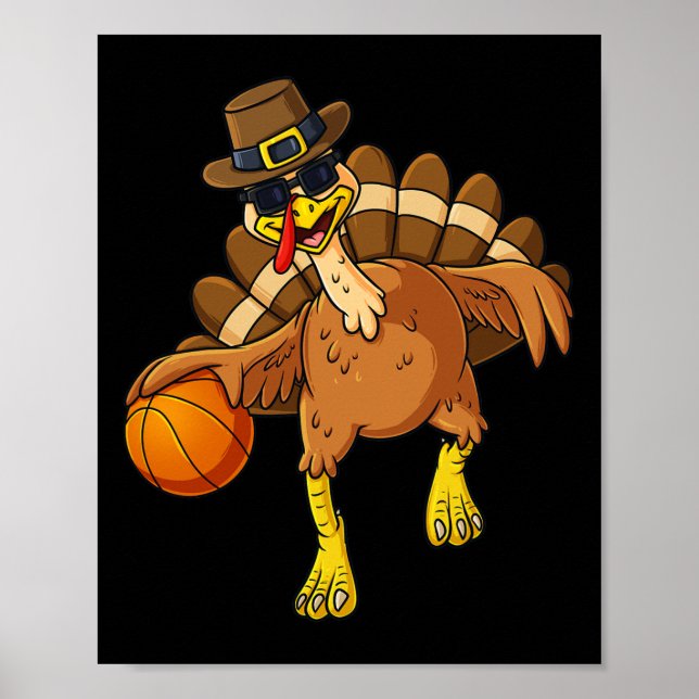 Poster Thanksgiving Turquie Joueur de basket-ball Amusant (Devant)