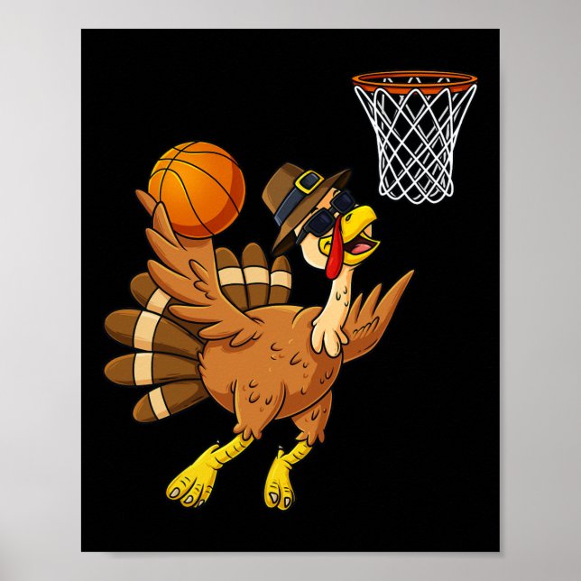 Poster Thanksgiving Turquie Joueur de basket-ball Amusant (Devant)