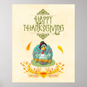 Poster Thanksgiving Turquie manger Citrouille tarte