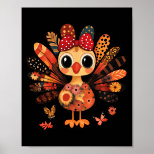Poster Thanksgiving Turquie mignonne Coquette Bow Girl Wo