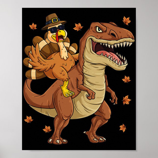 Poster Thanksgiving Turquie Riding T Rex Dinosaur Toddler (Devant)
