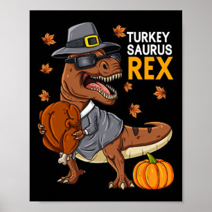 Poster Thanksgiving Turquie Saurus T Rex Pilgrim Dinosaur
