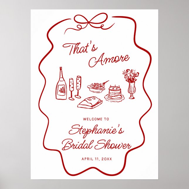 Poster That's Amore Red Doodle Frame Welcome  (Devant)