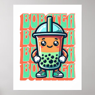 Poster Thé à bulles Boba Kawaii Mignon Dessin animé