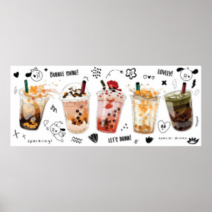 Poster Thé au lait avec bulles