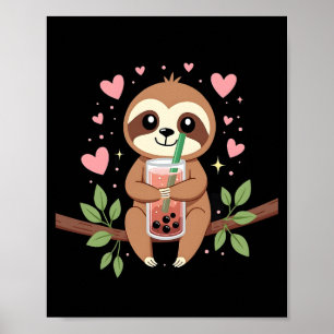 Poster Thé au lait bulles Boba Sloth Mignon Kawaii Femmes